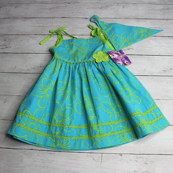 Blueberi Vintage Baby Girl's Sundress Kerchief Bonnet Set Size 24 Months - Picture 2 of 5